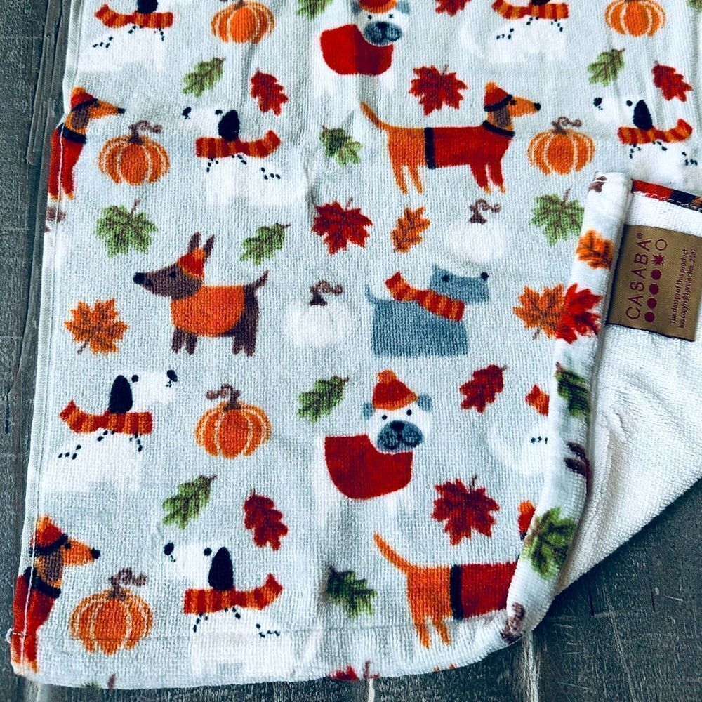 Fall Pumpkin Dogs Print Gray Casaba Hand Towel
